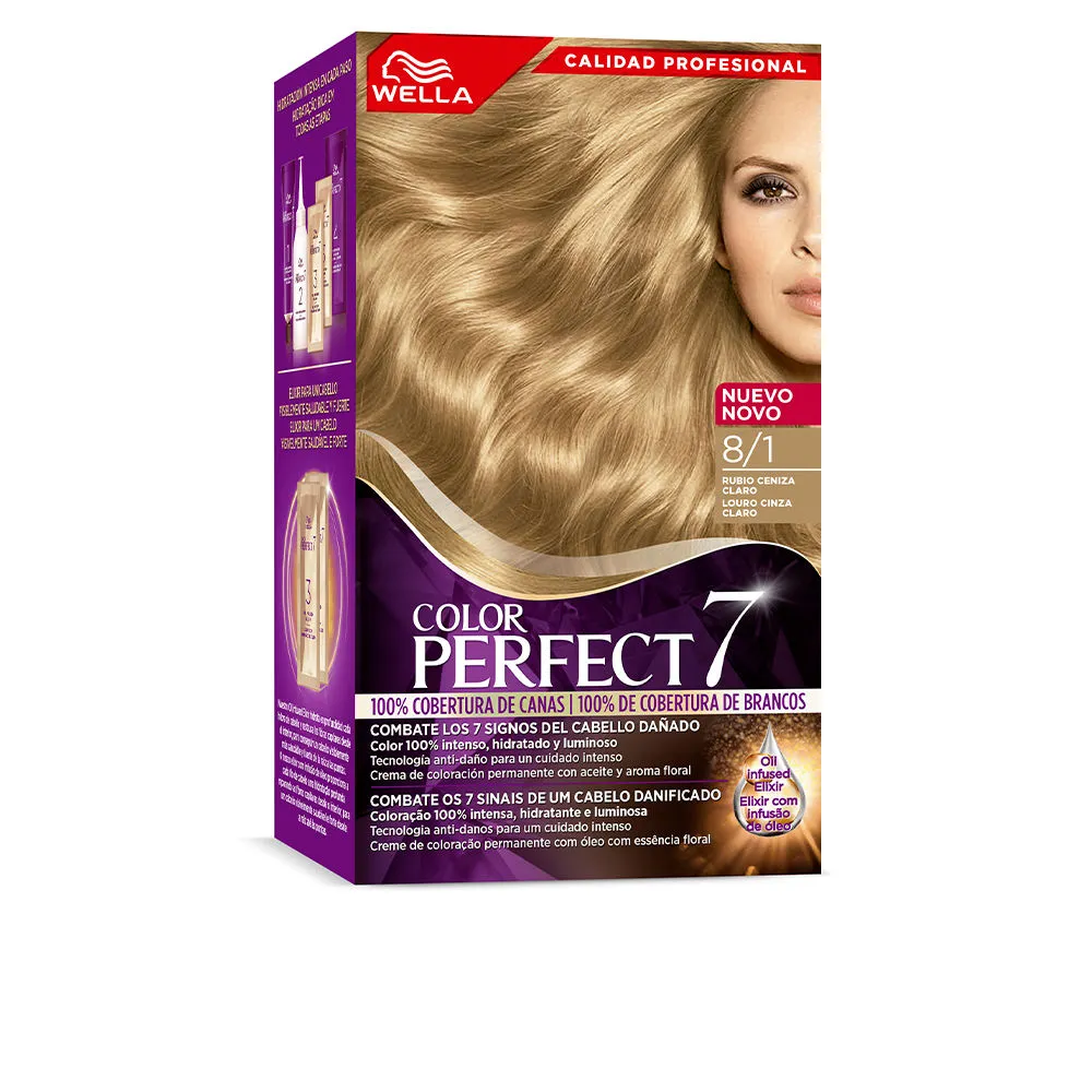 WELLA COLOR PERFECT 7 100% cobertura de canas #8/1-rubio ceniza claro 6 u