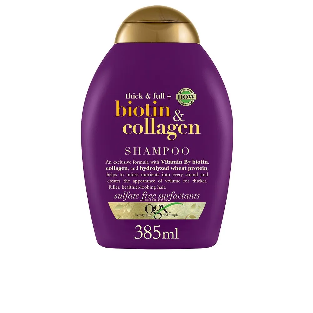 OGX, Champú, Sin sulfatos ni Parabenos, Con Biotina y Colágeno, Para Pelo Fino 385 ml