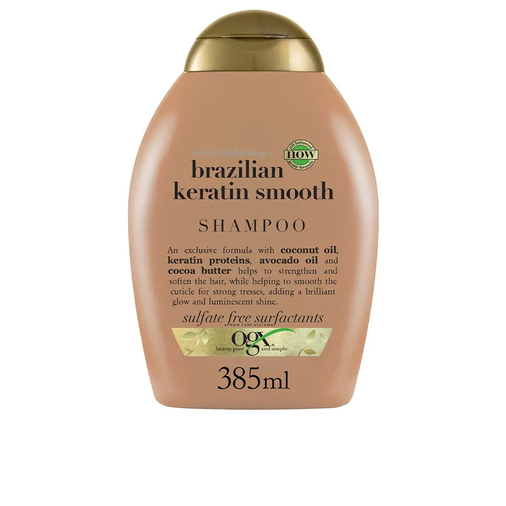 OGX Champú Queratina Brasileña, Alisa y Nutre, Cabellos Ondulados o Rizados 385 ml