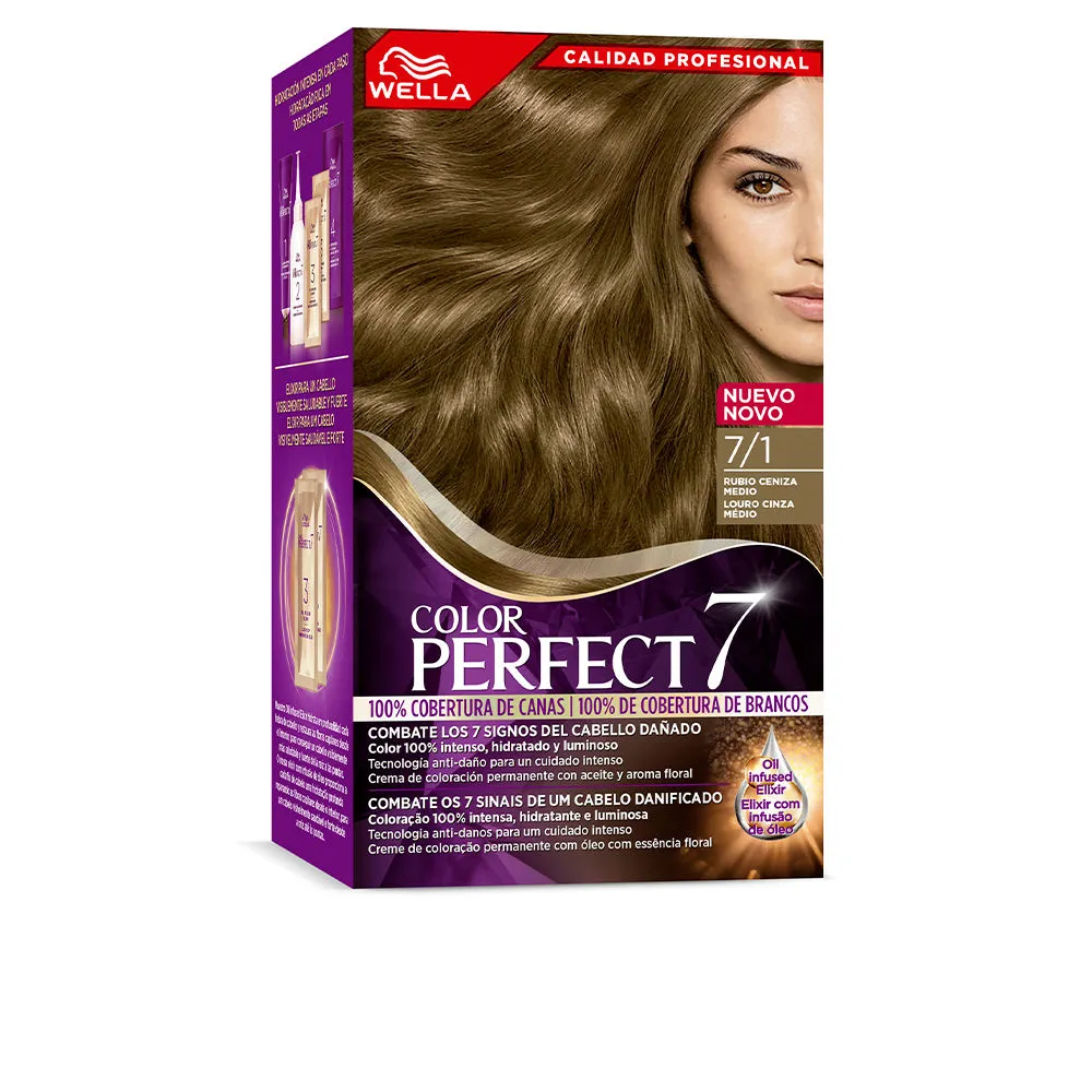 WELLA COLOR PERFECT 7 100% cobertura de canas #7/1-rubio ceniza medio 6 u